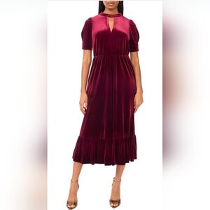 NWT - Halogen "Merlot" Velvet Stretch Flounce Hem Lined Midi Dress - Size L
